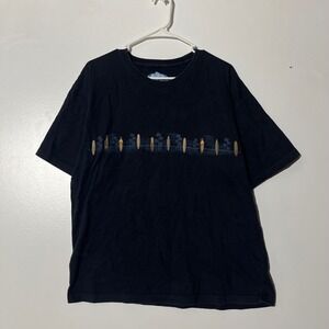 Newport‎ Blue 100% Cotton Surfboard Hawaiian Print Black Tee Shirt Men's Large